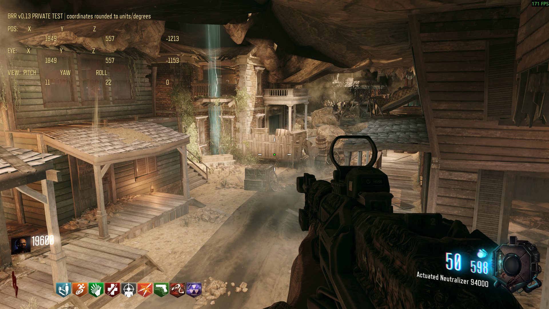 The buried western town under the cavern ceiling